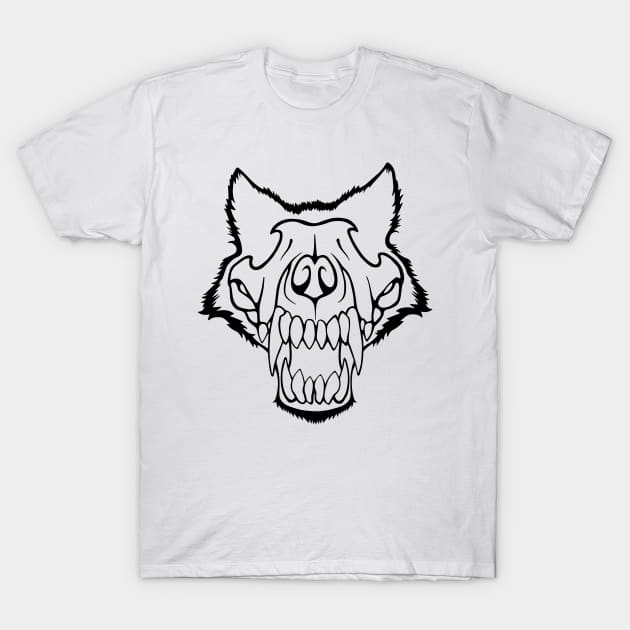 Wolf Skull Black T-Shirt by CharlieWizzard